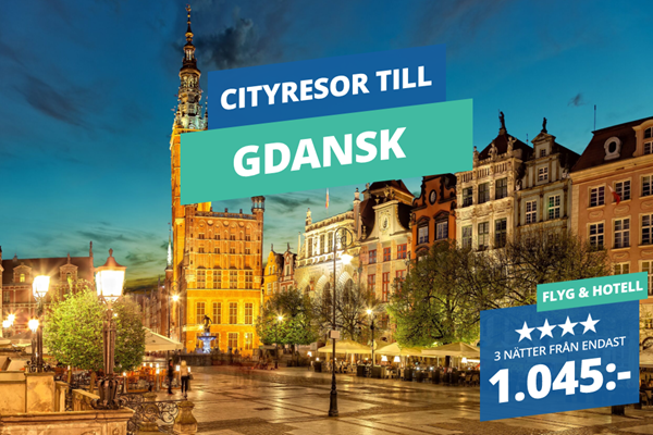 3 nätter i Gdansk med både flyg och hotell från 1.045:-