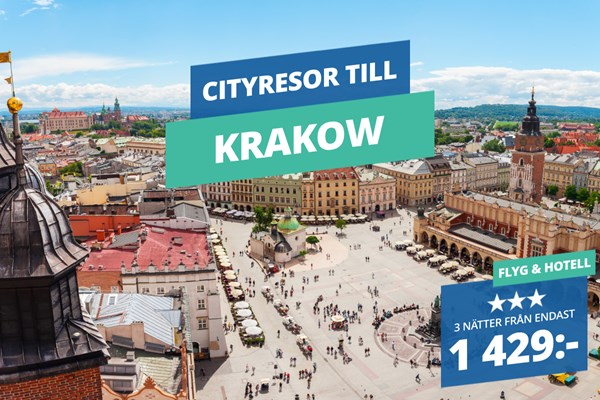3 nätter i Krakow med flyg och hotell från 1 429:-