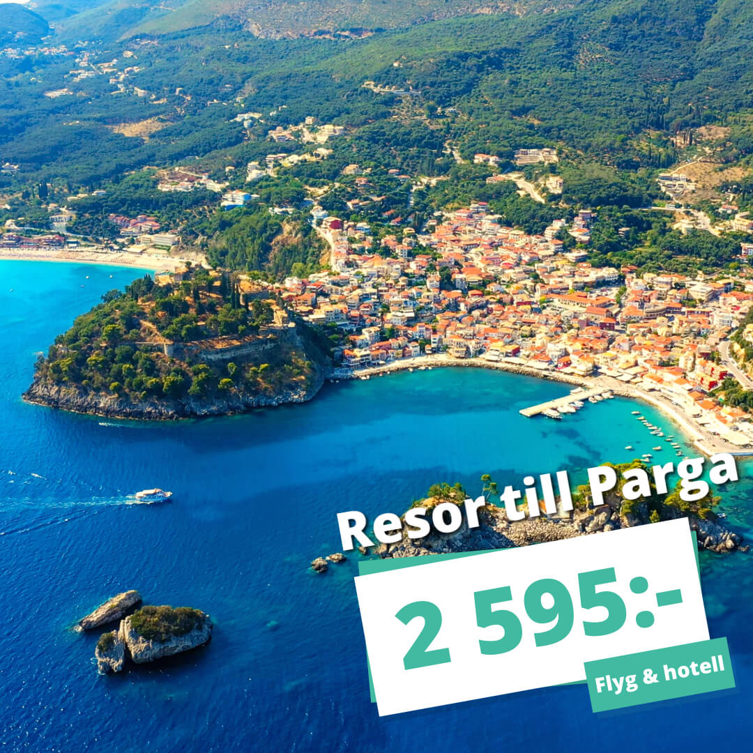 Billiga resor till Parga – njut av strandlivet på den grekiska västkusten från 2 595:-